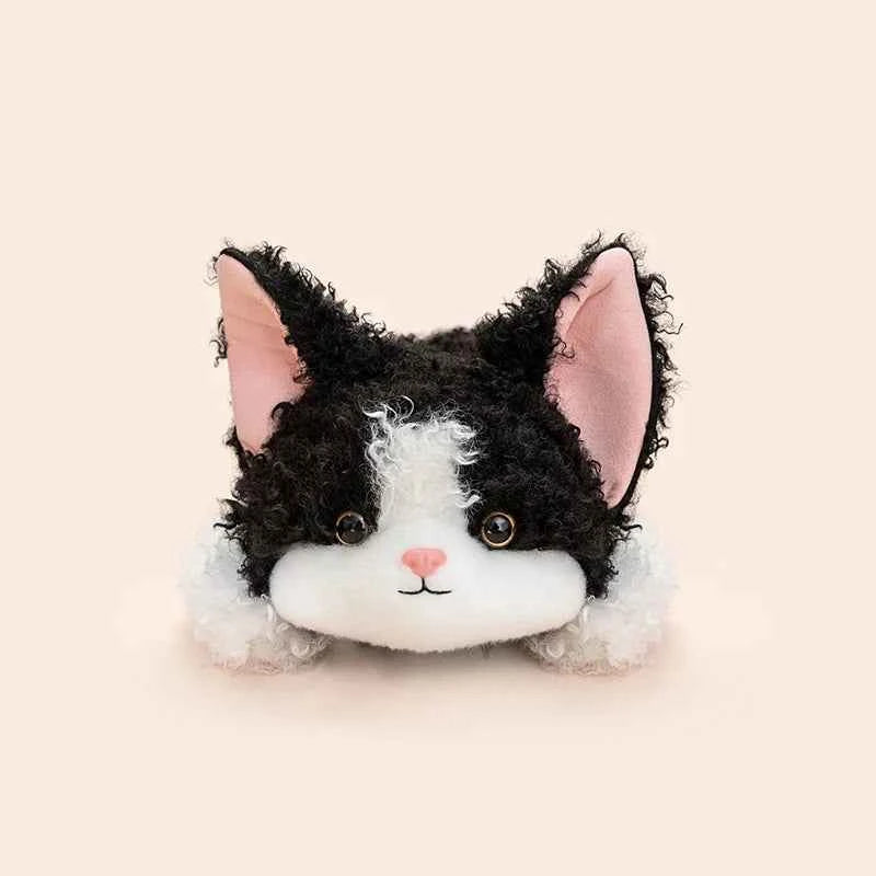 Kawaii Devon Rex Cat Plush Doll - Soft Realistic Lying Curly Kitten Stuffed Pillow and Gift, 3 Sizes