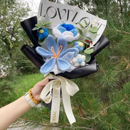 Finished Crochet Flower Bouquet (12.6-15.7 in) - Handmade Roses/Sunflowers/Carnations Gift