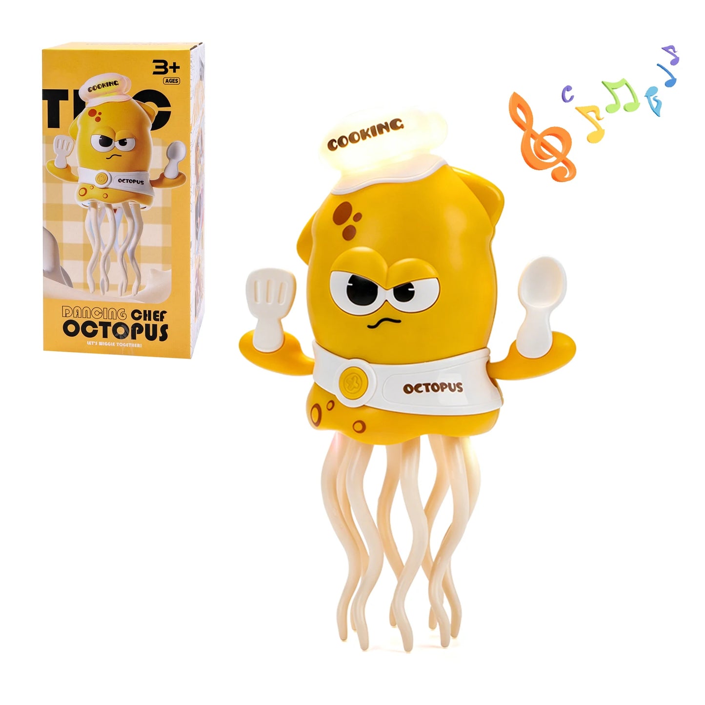Kawaii Electronic Dancing Squid Toy – LED Light & Music Interactive Robot Lantern (7 Colors) C Yellow