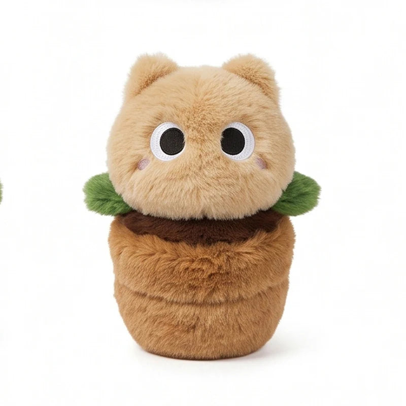 Kawaii Flower Pot Cat Plush – 25 cm Brown 25 cm (9.8 in)