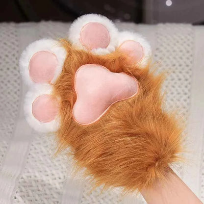 Kawaii Plush Cat Claw Mittens - Furry Fox Paws Gloves with Bird Wings for Halloween Cosplay