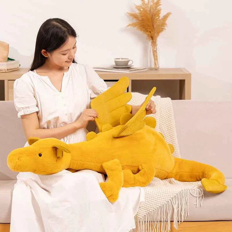 50cm/75cm/100cm Giant Huggable Anime Wings Yellow Flying Dragon Plush Toys Soft Comfy Cute Dinosaur Doll Pretty Home Decor