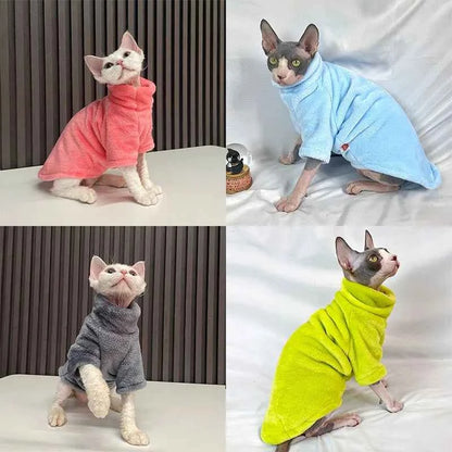 Sphynx Cat Turtleneck Sweater Coat - Winter Warm Hairless Cat Clothes Soft Fluff Pullover Puppy Jacket