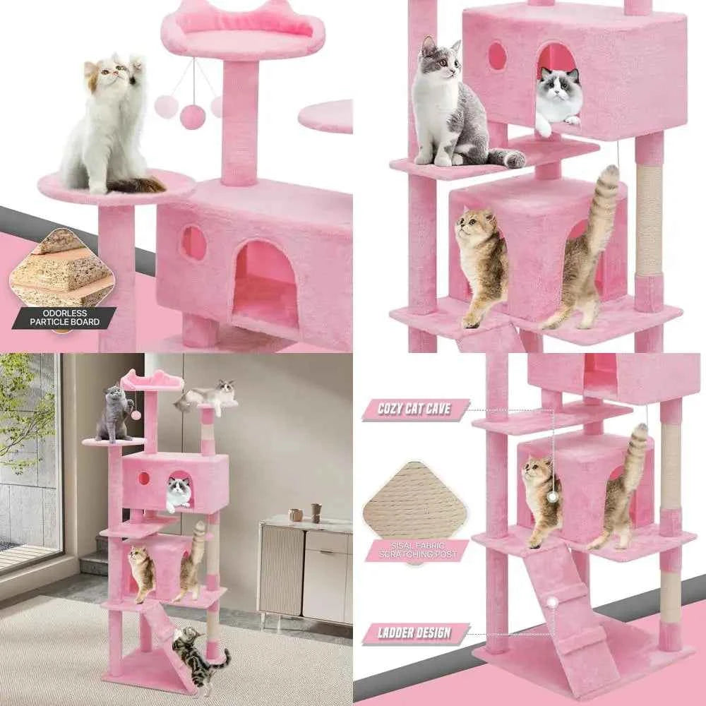 70 Tall Pink Indoor Cat Tree Scratching Post & Climbing Tower United States
