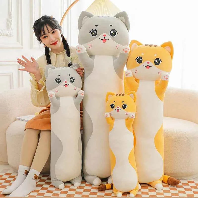 Kawaii Giant Big Face Cat Plush Pillow - Soft Stuffed Kitten Sleeping Cushion and Gift, 2 Colors and 4 Sizes