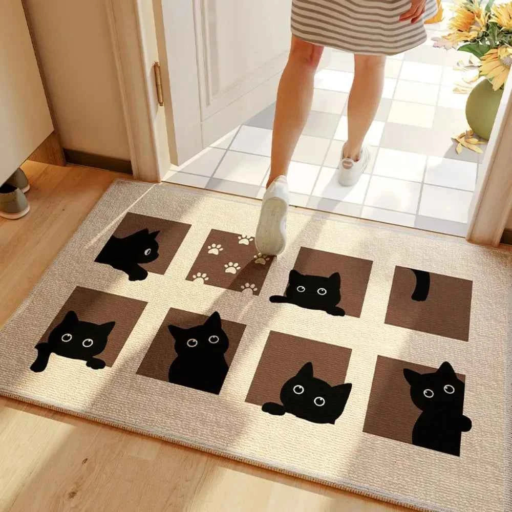 Entry Door Mat Cartoon Black Cat Square Floor Mat Entrance 1