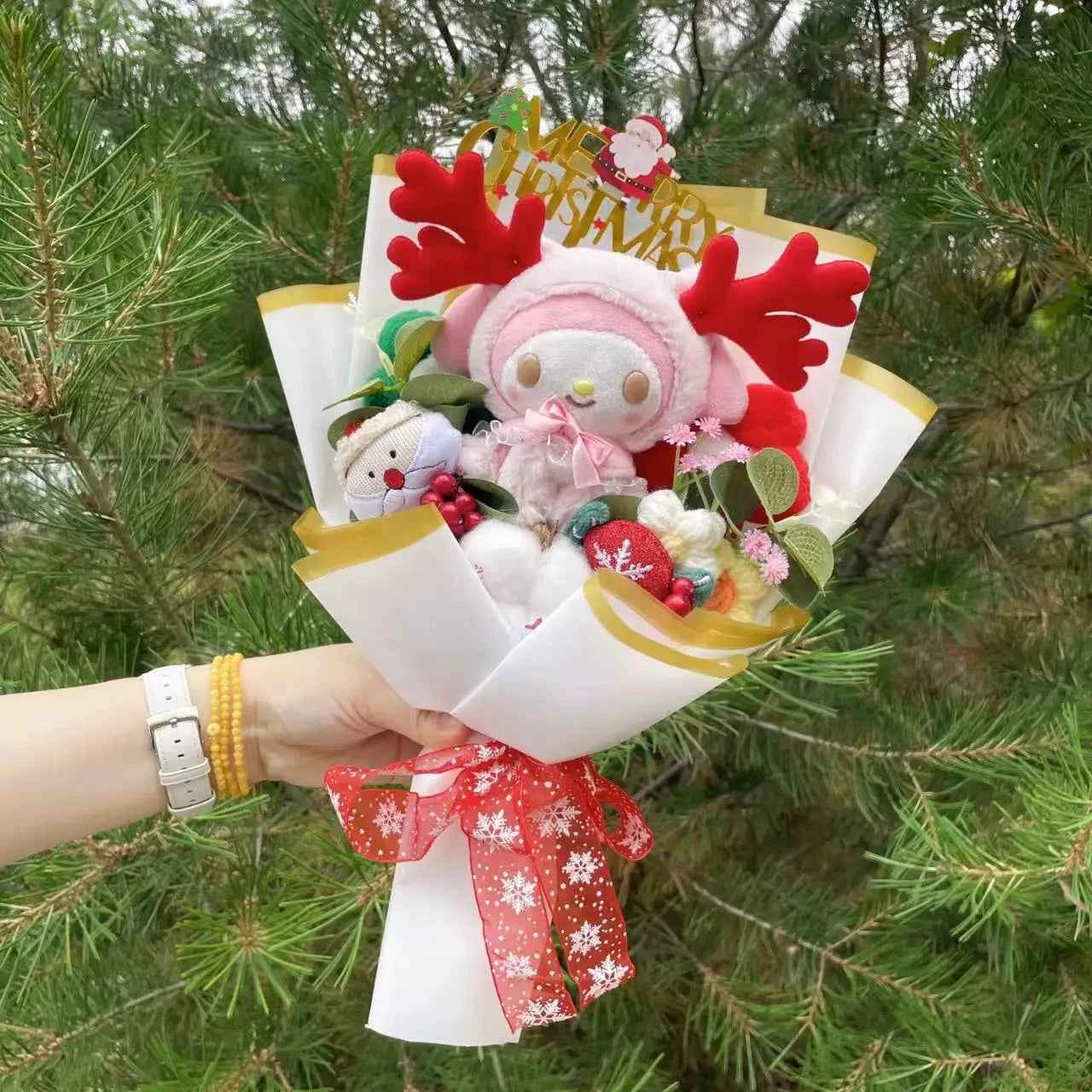 Kawaii My Melody/Kuromi Plush Bouquet (13.8 in) - Creative Stuffed Animal Roses Gift