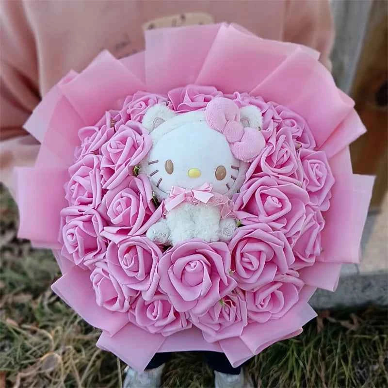 Kawaii Hello Kitty Plush Bouquet with 20 Roses - Wedding/Valentine's Day Gift
