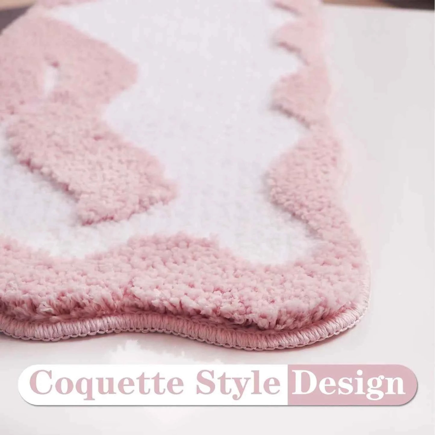 1pcs Pink Bow Bath Mat Bathroom Cute Preppy Rugs Scalloped