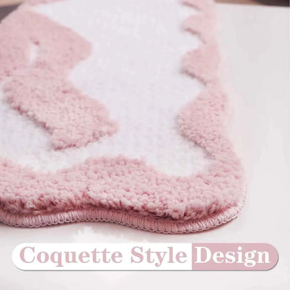 1pcs Pink Bow Bath Mat Bathroom Cute Preppy Rugs Scalloped