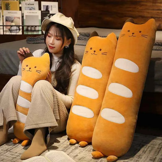 Long Cat Bolster Plush Pillow – Kawaii Cylindrical Stuffed Animal Body Pillow