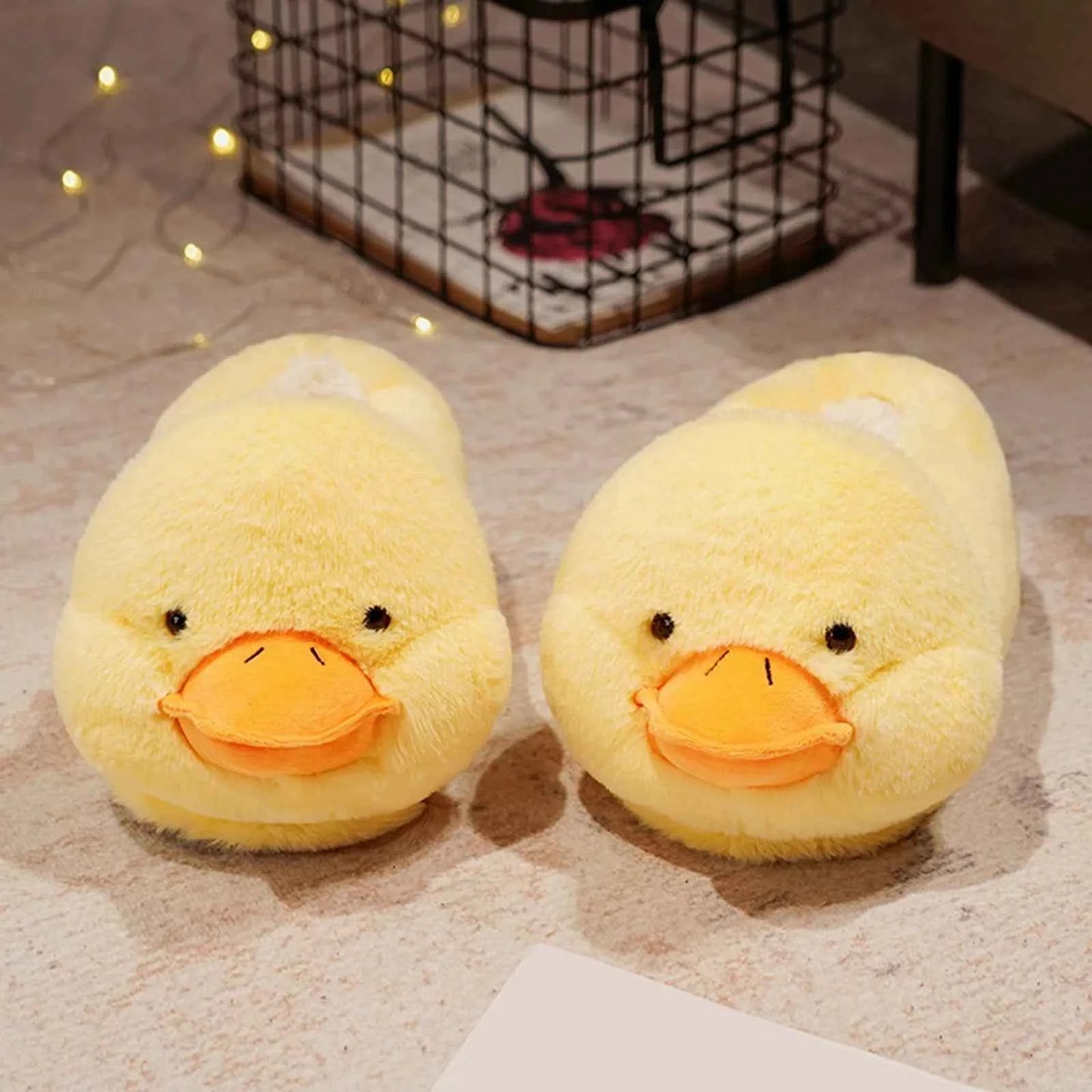 Women's Cartoon Animal Duck Indoor Warm Cotton Slippers Toe Yellow One Size