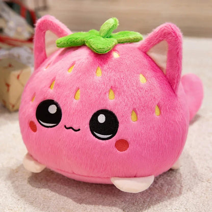 Kawaii Strawberry Kitten Ball Plush - Soft Big Eyes Cat Doll and Bag Charm, Pink, 3 Sizes