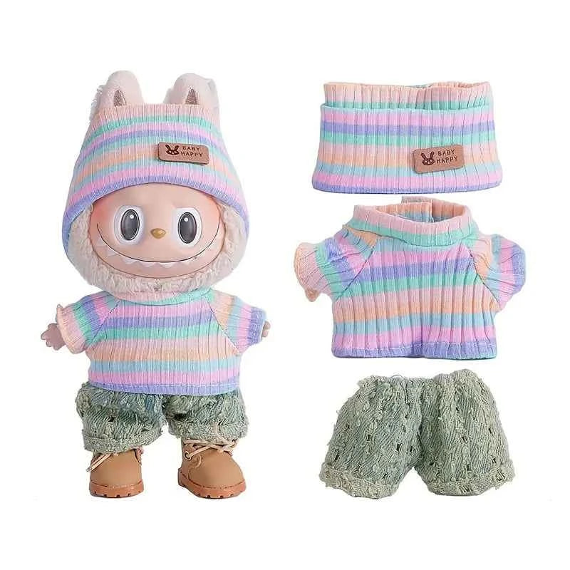 6.69inch Labubu Doll Clothes for buLabu with 3 Outfits - Stylish Fisherman Hat & Sweaters & Pants or skirt Set for 6.69inch Doll