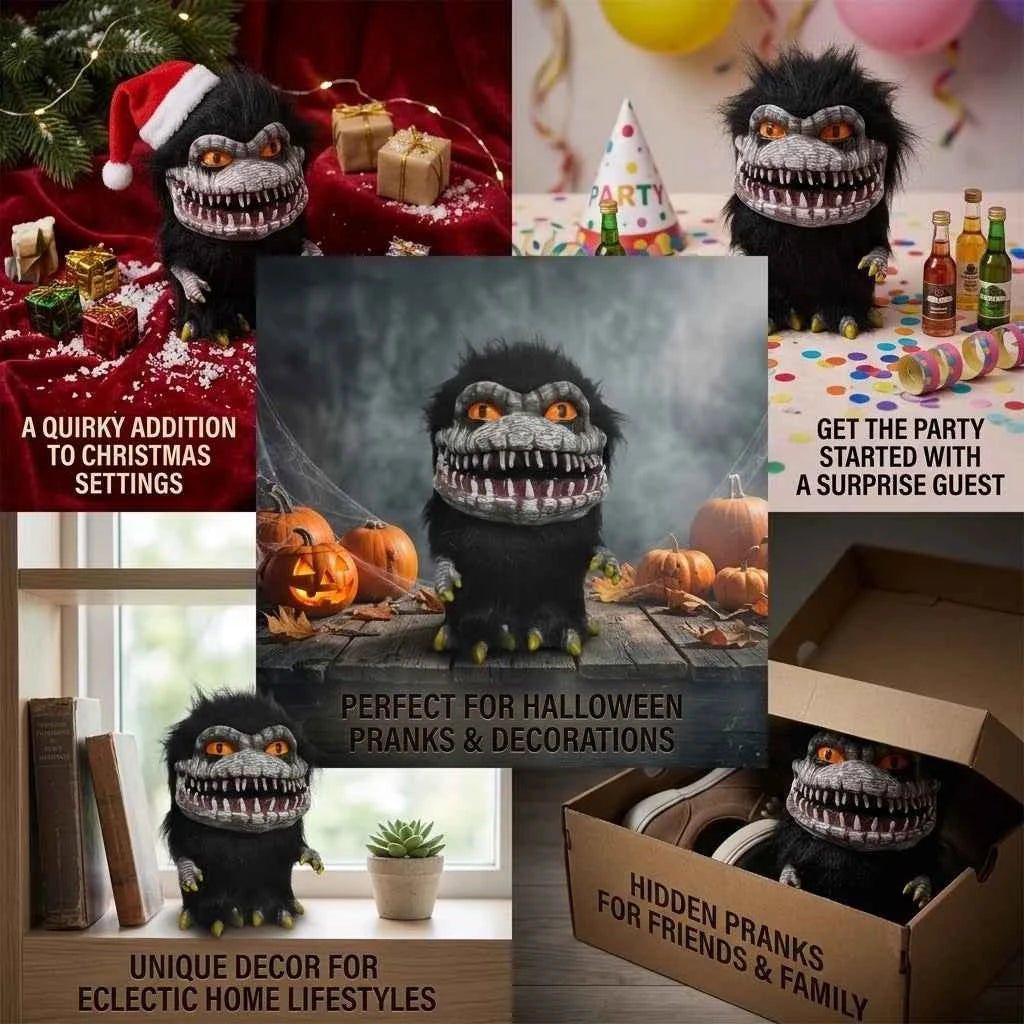 Soft Black Fur Horror Monster Doll Detailed Scary Face With Yellow Claws Perfect For Halloween Party Decor Or Critters Fans
