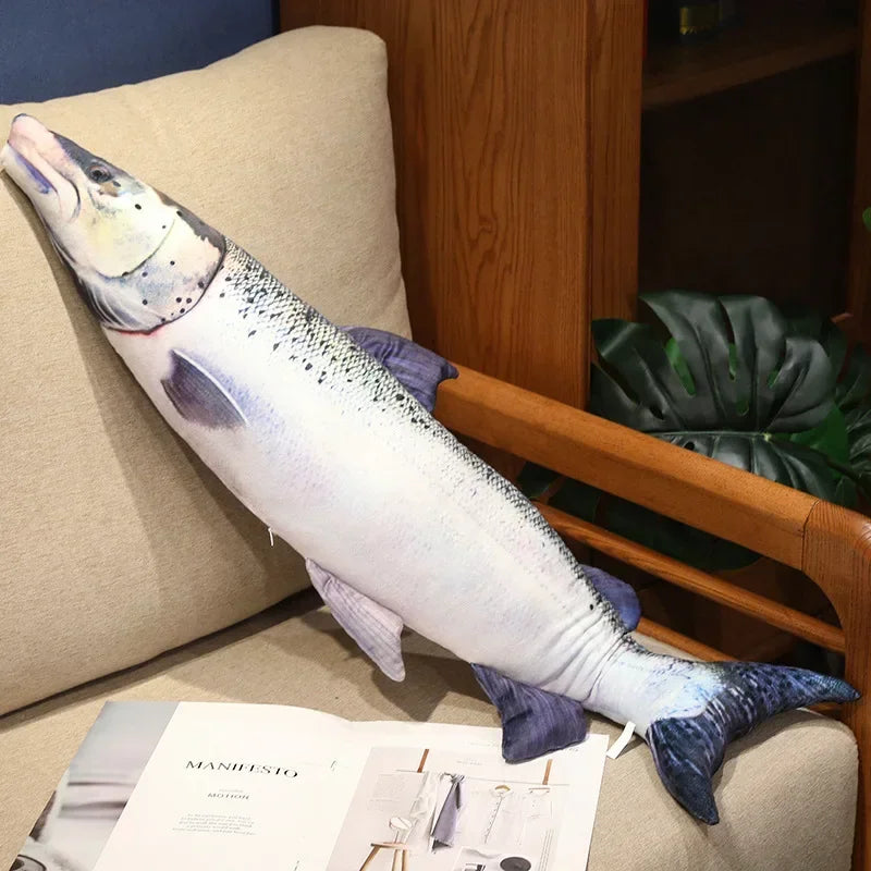 Kawaii 3D Simulation Fish Plush Pillow – Realistic Stuffed Tuna, Salmon, Grouper & More Salmon