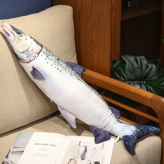 Kawaii 3D Simulation Fish Plush Pillow – Realistic Stuffed Tuna, Salmon, Grouper & More Salmon