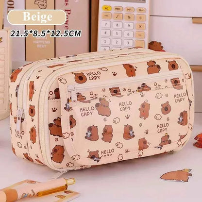 Kawaii Capybara Multi-Layer Pencil Case (8.5 in) - Large Capacity Stationery Organizer