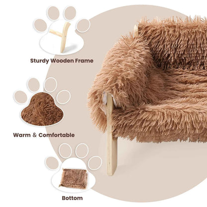 Large Cat Bed Sturdy Wooden Leg Raised Plush Cat Sofa Bed Kitten Bed for Indoor Cats - Soft Cat Couch