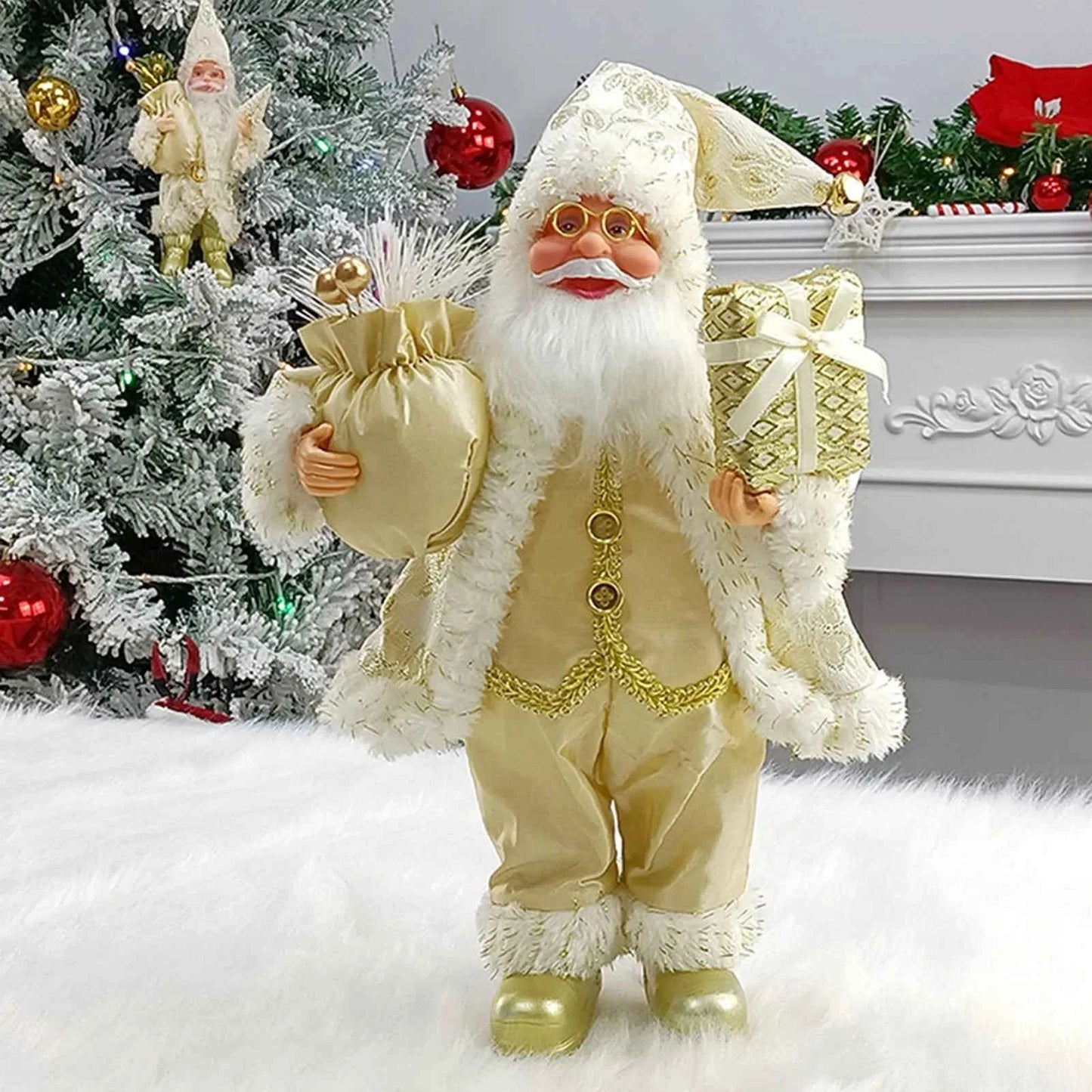 Cute 12 inch Sitting/Standing Santa Claus Figurine - Xmas Tree & Fireplace Decor