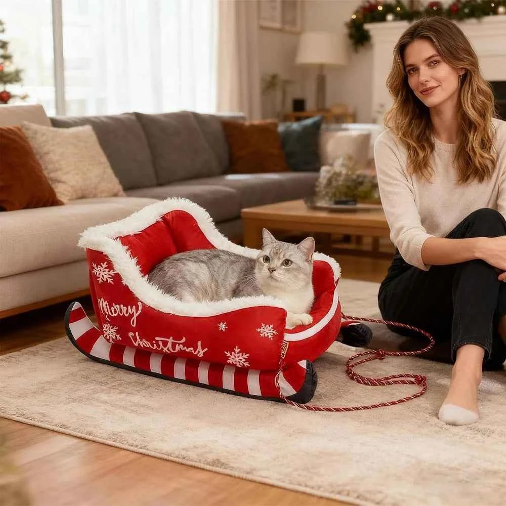 Christmas Sleigh Bed Removable Washable Plush Pet Warm Sofa