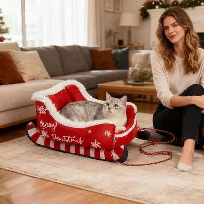 Christmas Sleigh Bed Removable Washable Plush Pet Warm Sofa