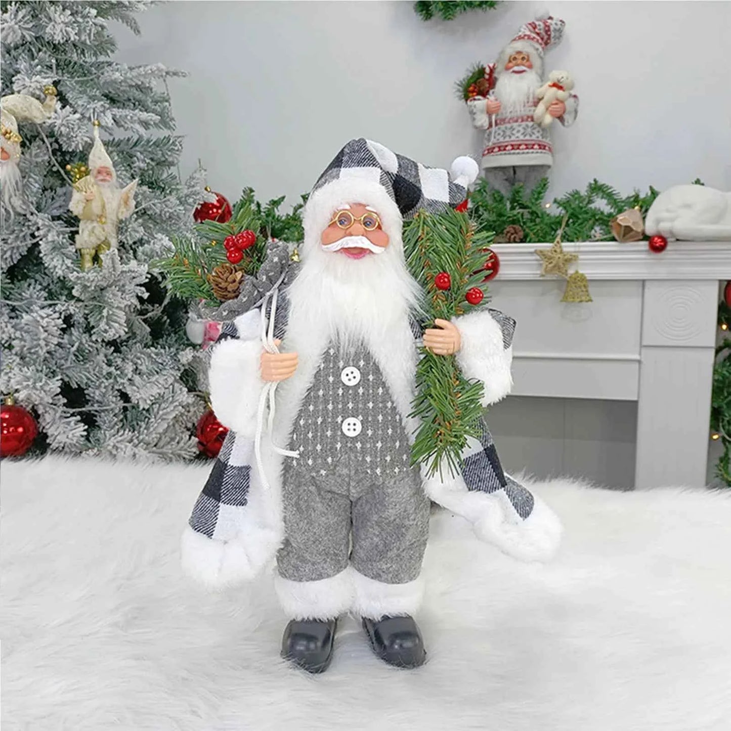 Cute 12 inch Sitting/Standing Santa Claus Figurine - Xmas Tree & Fireplace Decor