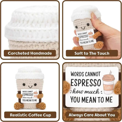 Funny Crochet Emotional Support Coffee Doll Card Desktop
