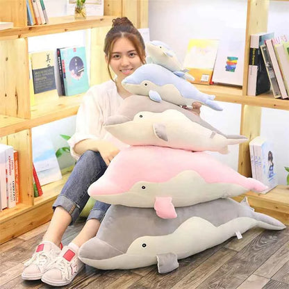 Kawaii Dolphin Plush Doll - Soft Stuffed Ocean Friend Cuddle Toy and Gift, 2 Colors and 3 Sizes