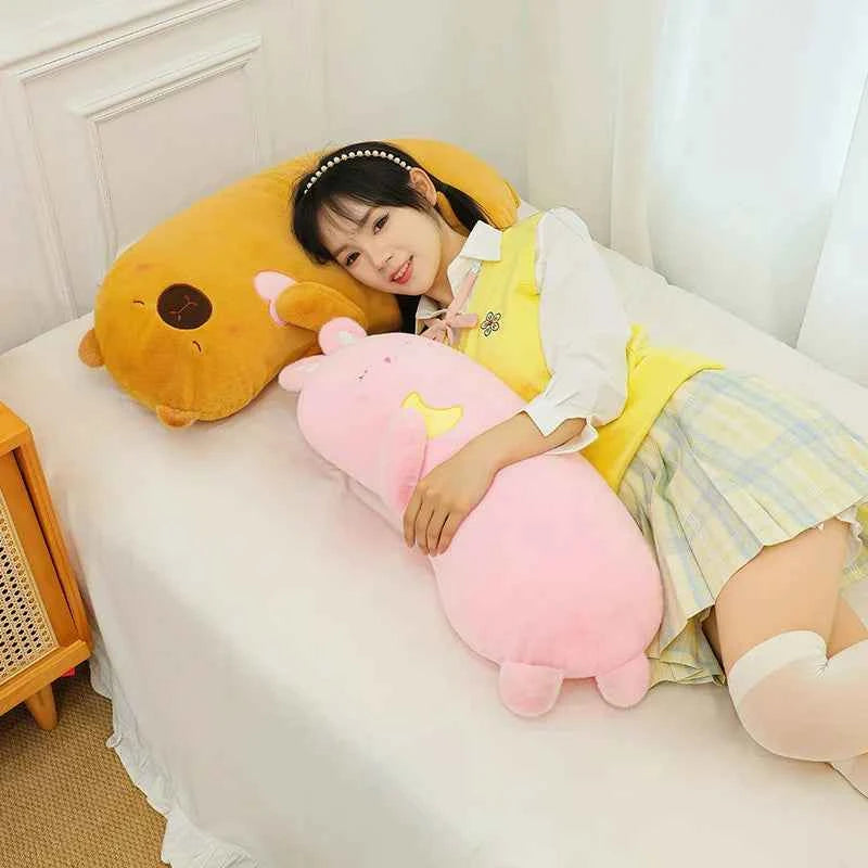 Kawaii Animal Long Body Pillow Plush – Soft Leg-Hugging Sleep Companion (Capybara, Duck, Rabbit, Kitten)