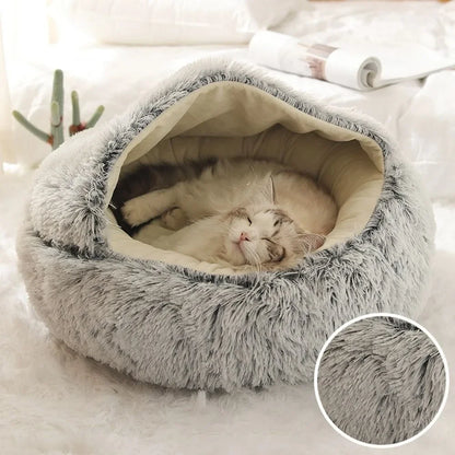 Soft Warm Long Plush Pet Bed Enclosed Round Cat Cushion Comfortable Sleep Bag Cat Nest Kennel for Small Pet Cat Nest gray