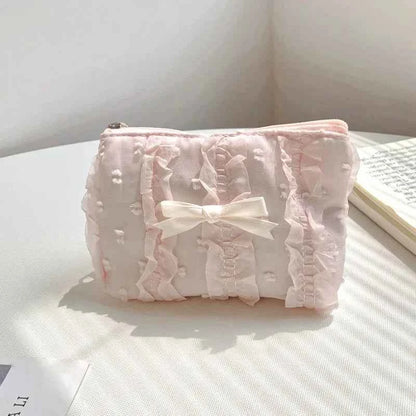 Cute Lace Bow Coin Purse Portable Cosmetic Storage Bag Key Pink