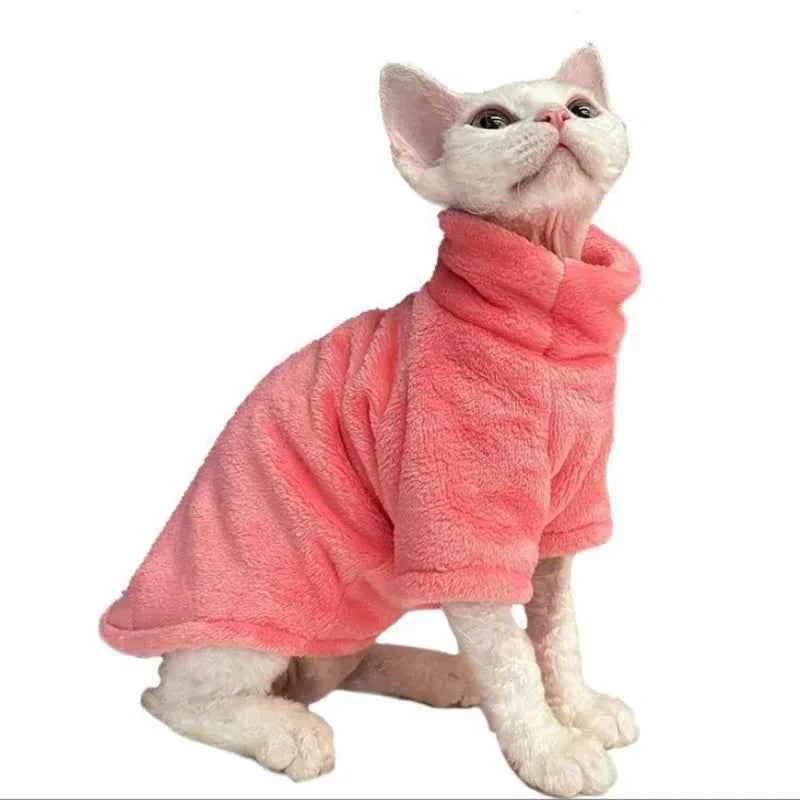 Sphynx Cat Turtleneck Sweater Coat - Winter Warm Hairless Cat Clothes Soft Fluff Pullover Puppy Jacket