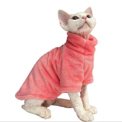 Sphynx Cat Turtleneck Sweater Coat - Winter Warm Hairless Cat Clothes Soft Fluff Pullover Puppy Jacket
