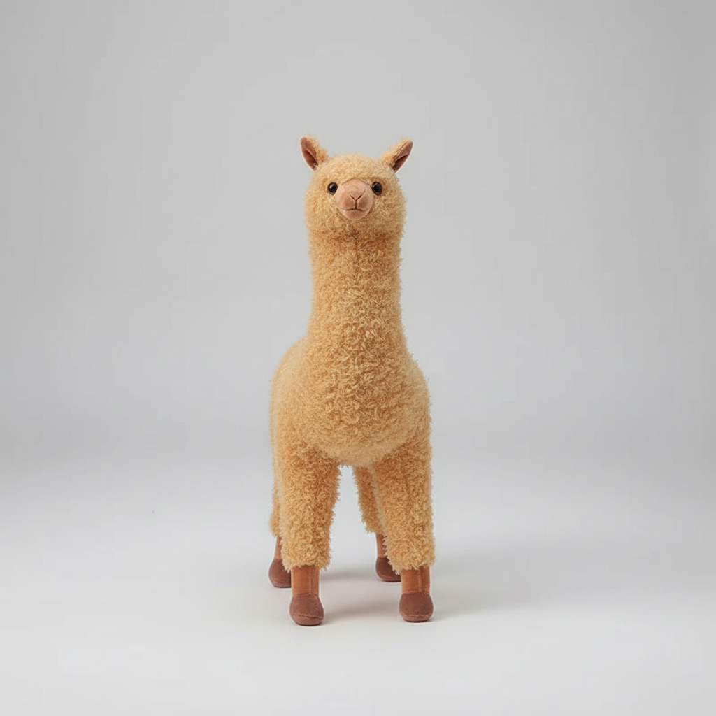 Realistic Standing Alpaca Plush Stuffed Animal – Soft Llama Toy for Kids & Adults Brown
