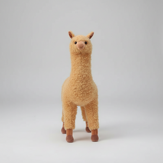 Realistic Standing Alpaca Plush Stuffed Animal – Soft Llama Toy for Kids & Adults Brown