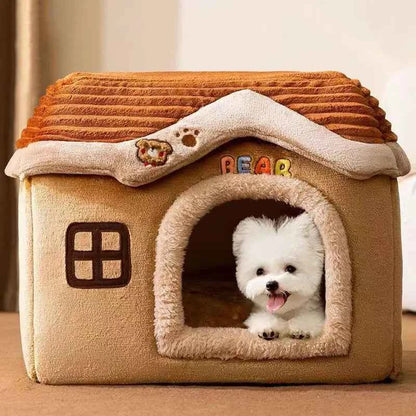 Kawaii Foldable Pet Castle House (Up to 19.3 in) - Soft Detachable Washable Cat Cave Nest