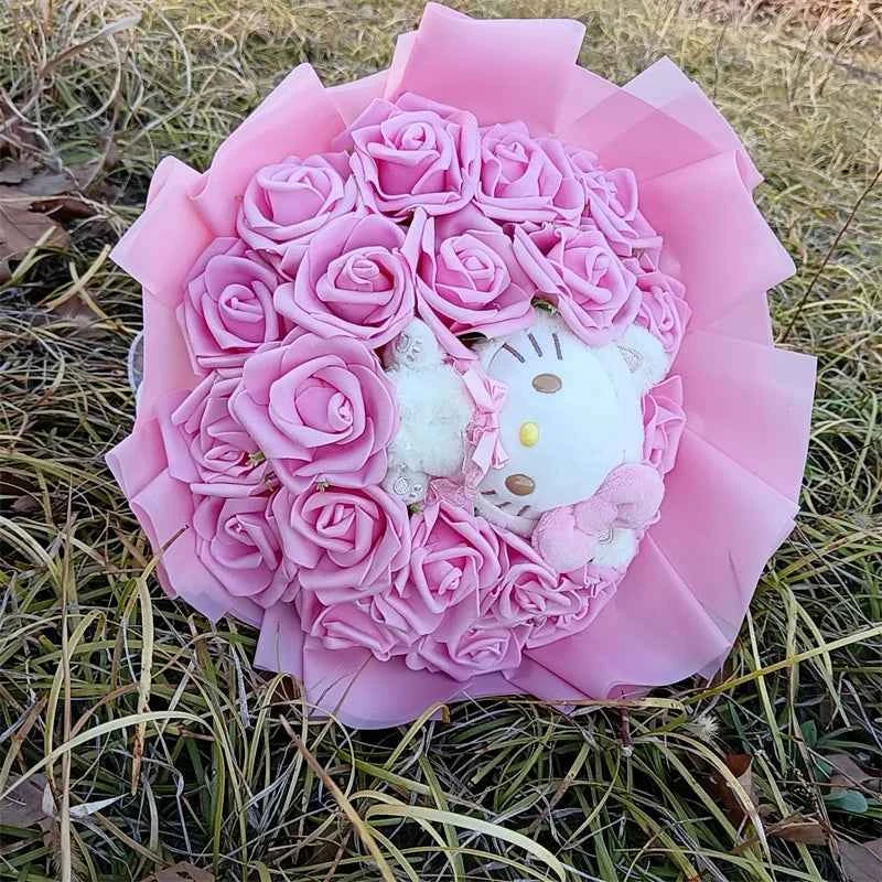 Kawaii Hello Kitty Plush Bouquet with 20 Roses - Wedding/Valentine's Day Gift