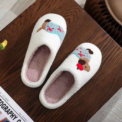 Cute Dachshund Embroidered Plush Slippers - Thick-Soled Warm Non-Slip Indoor Shoes