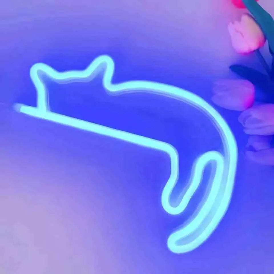 Cute Cat Neon Light Sign (9.3-10.8 in) - LED Wall Decoration for Girls Bedroom