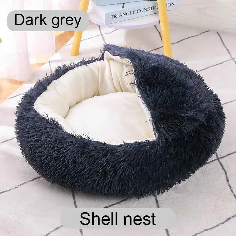 Donut Pet Bed – Calming Round Dog & Cat Bed Soft Plush Cuddler Nest Style 3 Dark grey