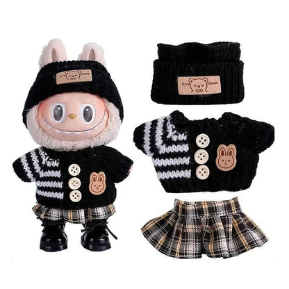 6.69inch Labubu Doll Clothes for buLabu with 3 Outfits - Stylish Fisherman Hat & Sweaters & Pants or skirt Set for 6.69inch Doll