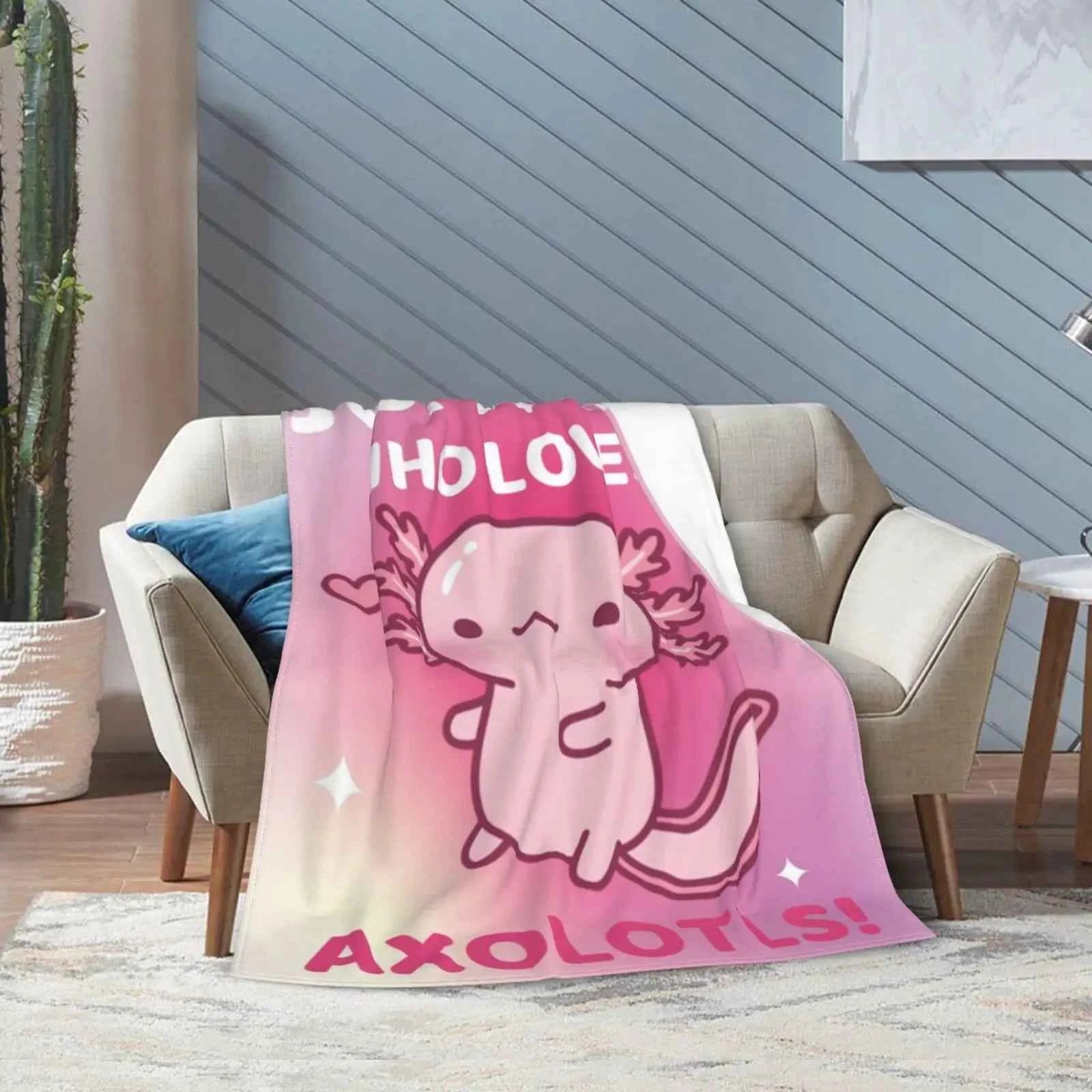 Kawaii Axolotl Animals Pink Print Flannel Blanke, Just A Girl Who Loves Axolotls, Multipurpose Living Room Sofa Outdoor Beach