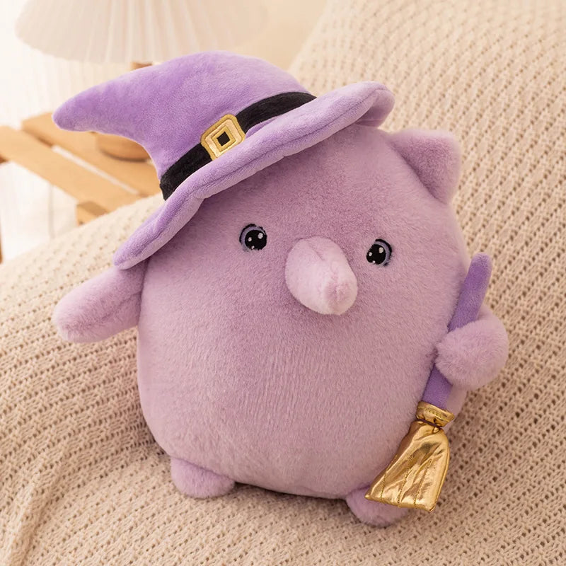 Dark Pirate Cat Plush Toy – Gothic Halloween Stuffed Black Cat Doll Purple Wizard 11.8" (30cm)