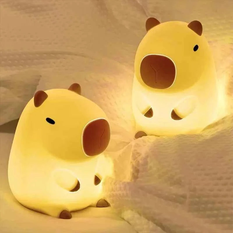 Kawaii Capybara Night Light - Cute Cartoon Silicone Creative Bedside Sleep Lamp