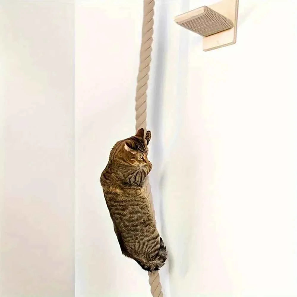 1 Piece Wall-mounted Cat Climbing Rope Solid Wooden Pedals
