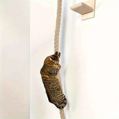 1 Piece Wall-mounted Cat Climbing Rope Solid Wooden Pedals