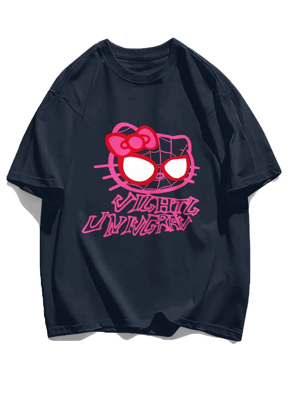 Cartoon Cat Spider Print Woman Tees Cotton High-Quality Tees Anime Loose T Shirts Outdoor Loose Fitting Short Sleeved