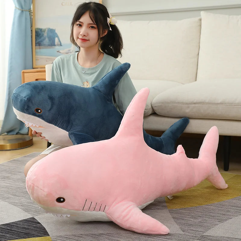 Simulated Shark Sea Creature Blue Pink Grey Fish Toy Super soft Dolls Cartoon Pillow Bed Decor Birthday Gift for Girls Boys