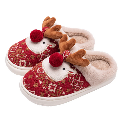 Lovely Christmas Deer Cotton Slippers - Women's Warm Non-Slip Indoor House Shoes